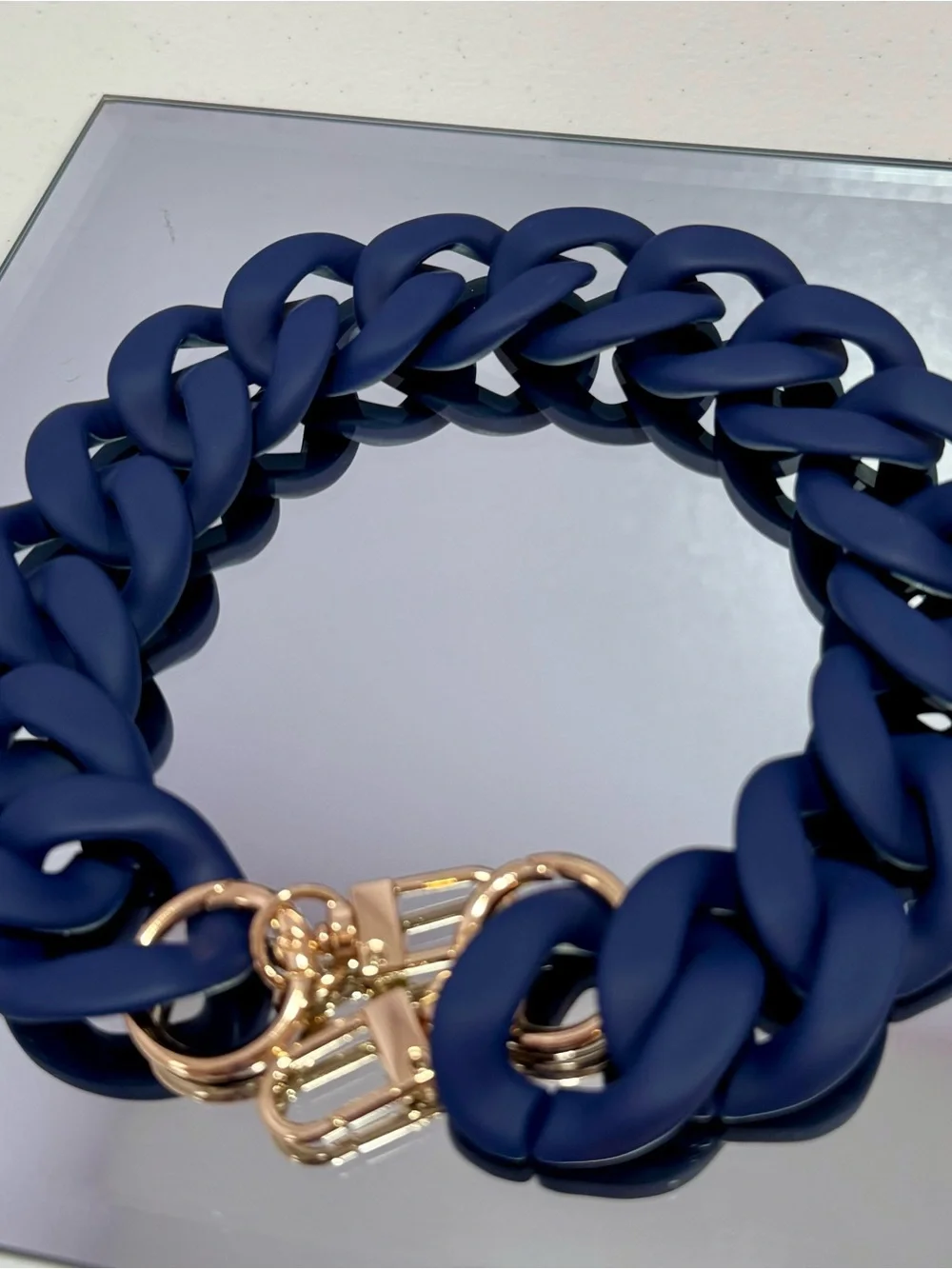 New Acrylic Matt Navy Bag Chain  Holder with Gold Hardware